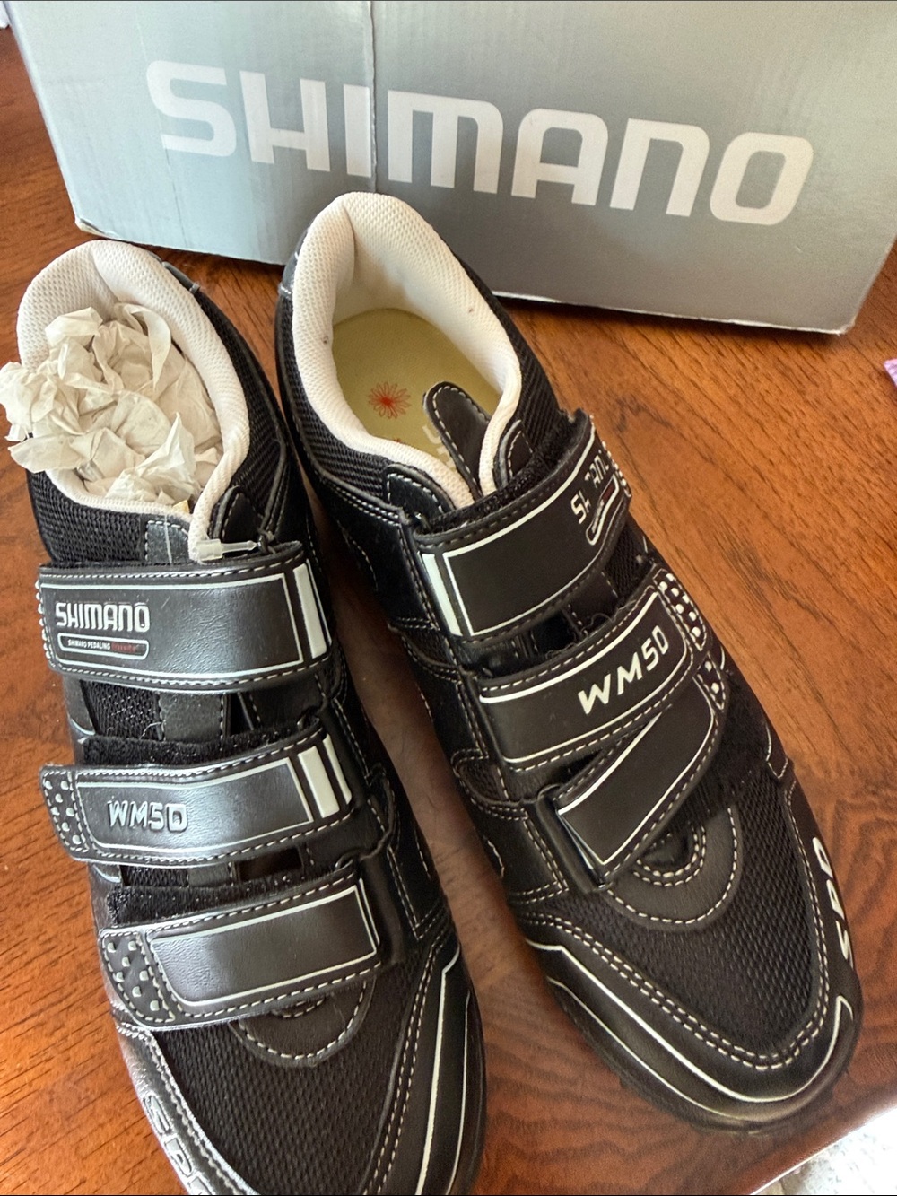 Shimano Black and White Women's Cycling Shoes with Yellow Insole
